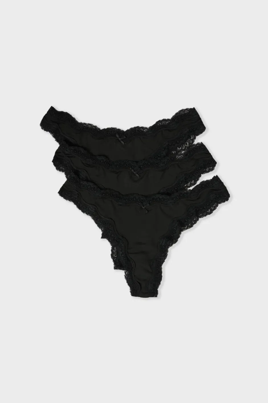 ETAM Tanga Brasileño|Packs De Braguitas|Set de 3 tangas de microfibra y encaje NEGRO