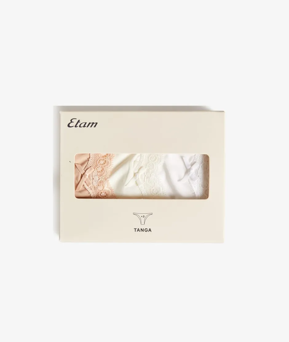 ETAM Tanga Brasileño|Packs De Braguitas|Set de 3 tangas de microfibra y encaje MULTICOLOR