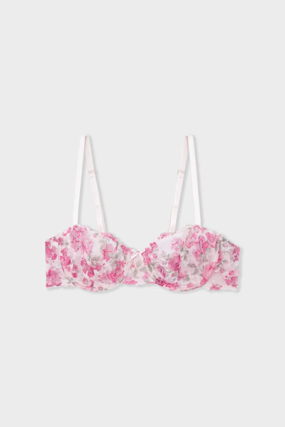 ETAM Sujetadores De Encaje|Balconette|Soutien-gorge N.9 - Balconnet en dentelle avec fleurs ROSE