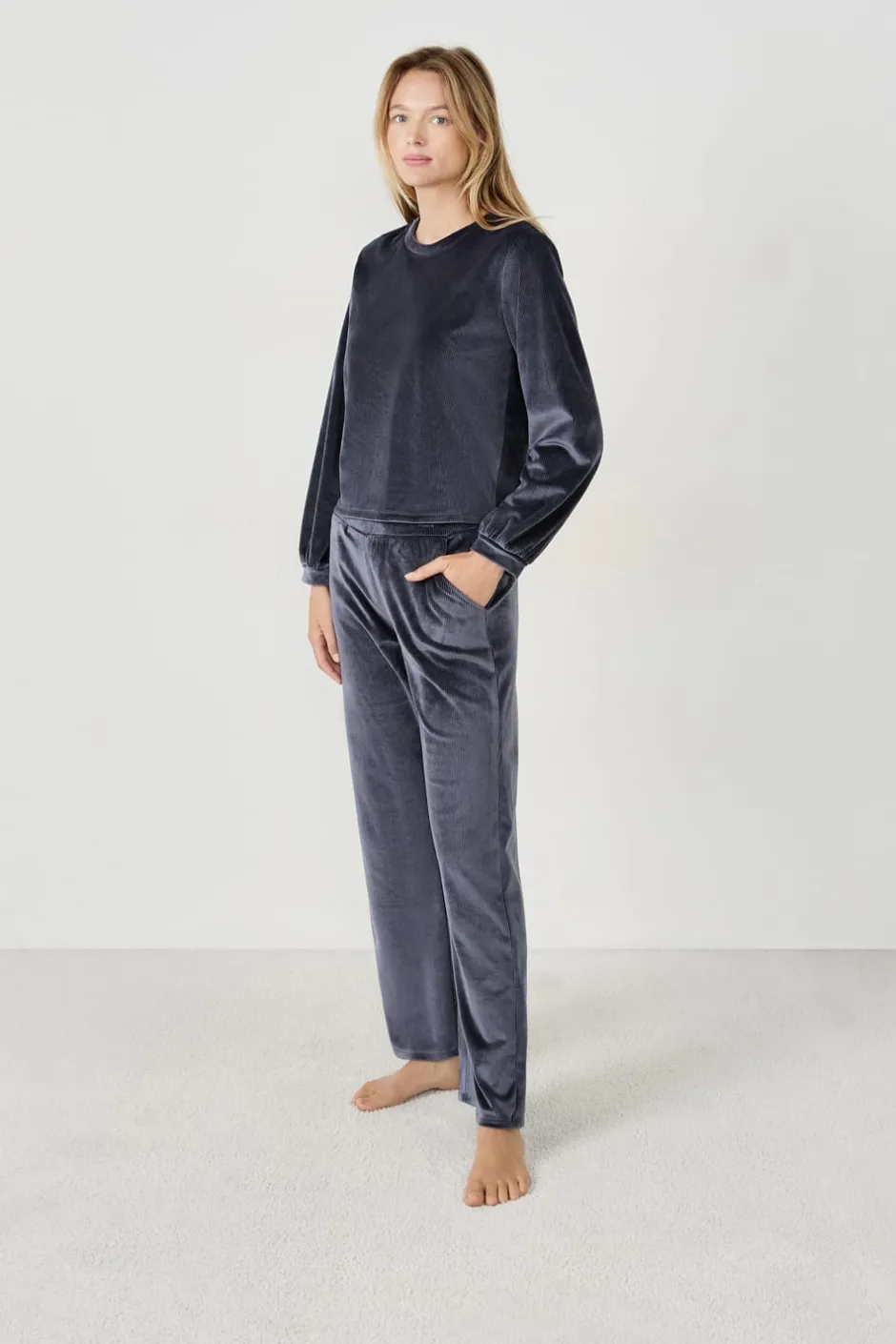 ETAM Pijamas Calentitos|Ponchos, Sudaderas Y Chaquetas|Sudadera con efecto terciopelo AZUL NOCHE