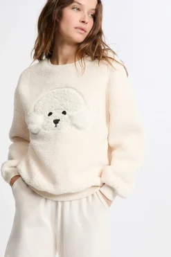 ETAM Pijamas Calentitos|Ponchos, Sudaderas Y Chaquetas|Sudadera con estampado de perro y efecto polar CRUDO
