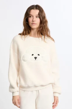 ETAM Pijamas Calentitos|Ponchos, Sudaderas Y Chaquetas|Sudadera con estampado de perro y efecto polar CRUDO