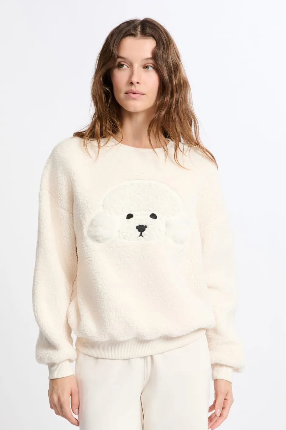 ETAM Pijamas Calentitos|Ponchos, Sudaderas Y Chaquetas|Sudadera con estampado de perro y efecto polar CRUDO