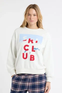 ETAM Los Pijamas Más Responsables|Ponchos, Sudaderas Y Chaquetas|Sudadera de algodón con estampado de esquiadores crudo