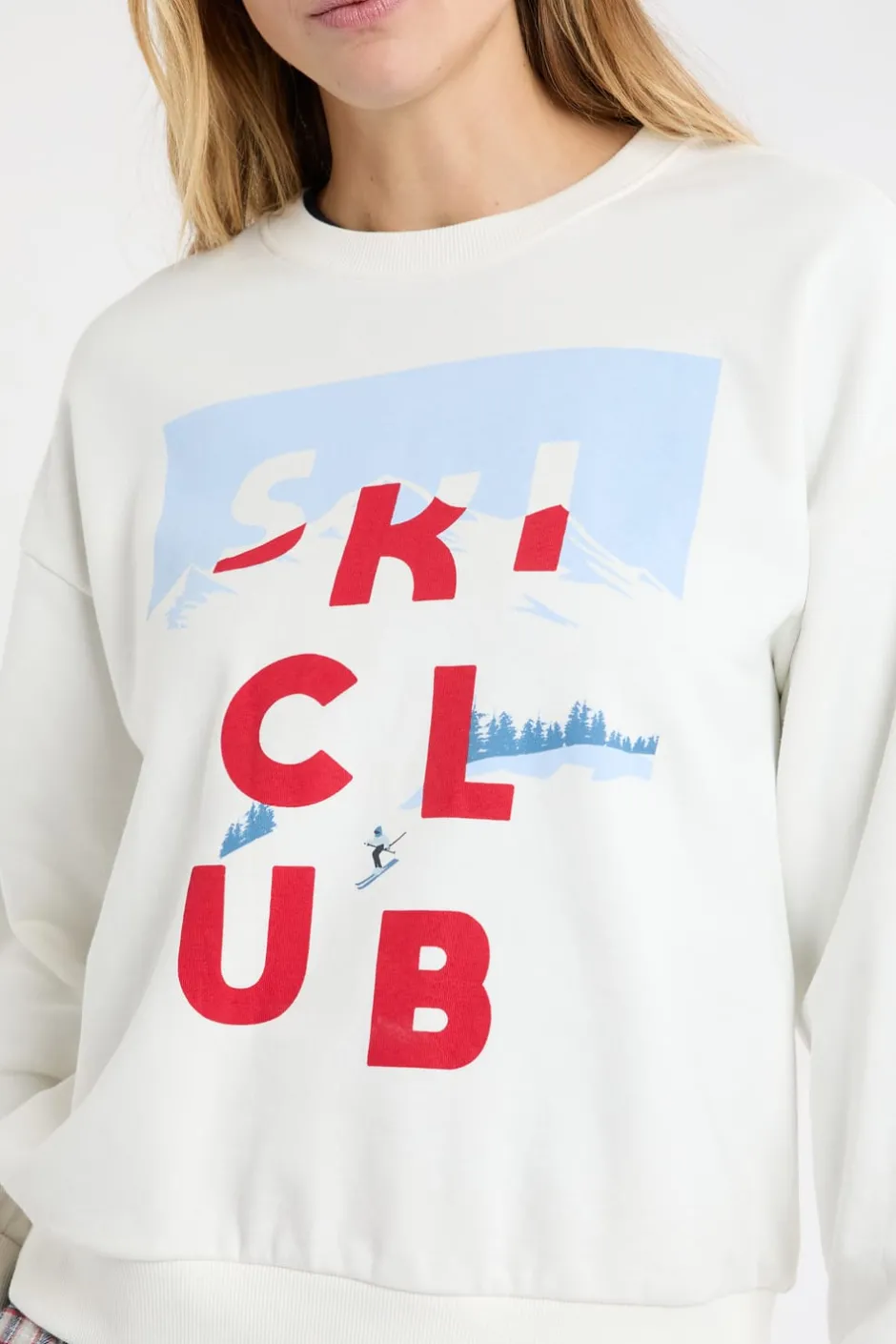 ETAM Los Pijamas Más Responsables|Ponchos, Sudaderas Y Chaquetas|Sudadera de algodón con estampado de esquiadores crudo