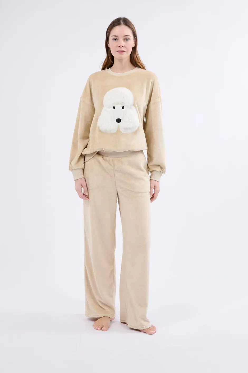 ETAM Pijamas Calentitos|Ponchos, Sudaderas Y Chaquetas|Sudadera de manga larga con efecto terciopelo BEIGE