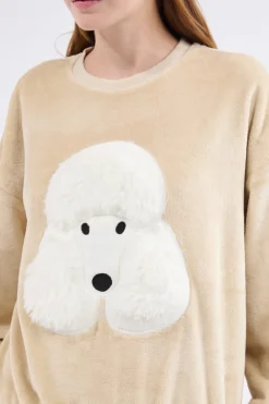 ETAM Pijamas Calentitos|Ponchos, Sudaderas Y Chaquetas|Sudadera de manga larga con efecto terciopelo BEIGE
