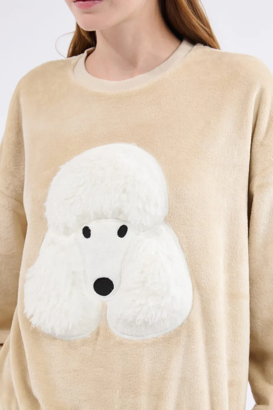 ETAM Pijamas Calentitos|Ponchos, Sudaderas Y Chaquetas|Sudadera de manga larga con efecto terciopelo BEIGE