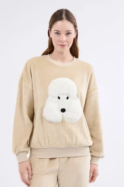 ETAM Pijamas Calentitos|Ponchos, Sudaderas Y Chaquetas|Sudadera de manga larga con efecto terciopelo BEIGE