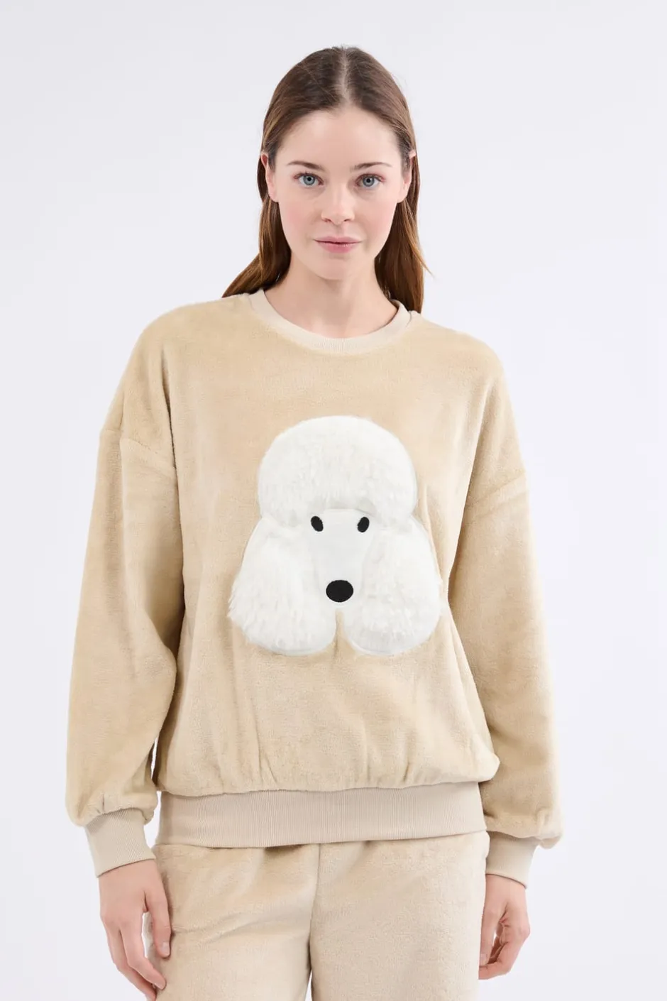 ETAM Pijamas Calentitos|Ponchos, Sudaderas Y Chaquetas|Sudadera de manga larga con efecto terciopelo BEIGE