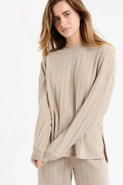ETAM Homewear|Los Pijamas Más Responsables|Sudadera de pijama con cuello redondo TAUPE