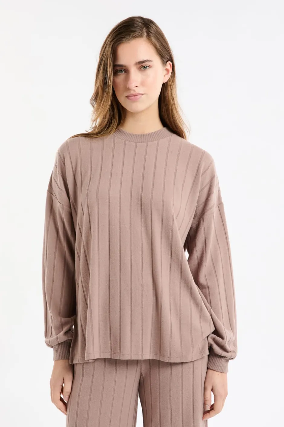 ETAM Homewear|Los Pijamas Más Responsables|Sudadera de pijama con cuello redondo MARRÓN