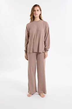 ETAM Homewear|Los Pijamas Más Responsables|Sudadera de pijama con cuello redondo MARRÓN