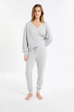 ETAM Homewear|Ponchos, Sudaderas Y Chaquetas|Sudadera de pijama con cuello en V GRIS CLARO