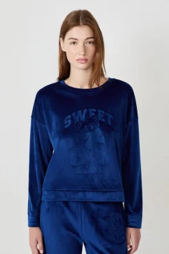 ETAM Pijamas Calentitos|Ponchos, Sudaderas Y Chaquetas|Sudadera de pijama con efecto terciopelo AZUL MARINO