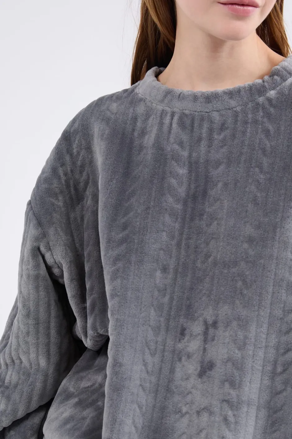 ETAM Pijamas Calentitos|Ponchos, Sudaderas Y Chaquetas|Sudadera de pijama con efecto terciopelo ANTRACITA