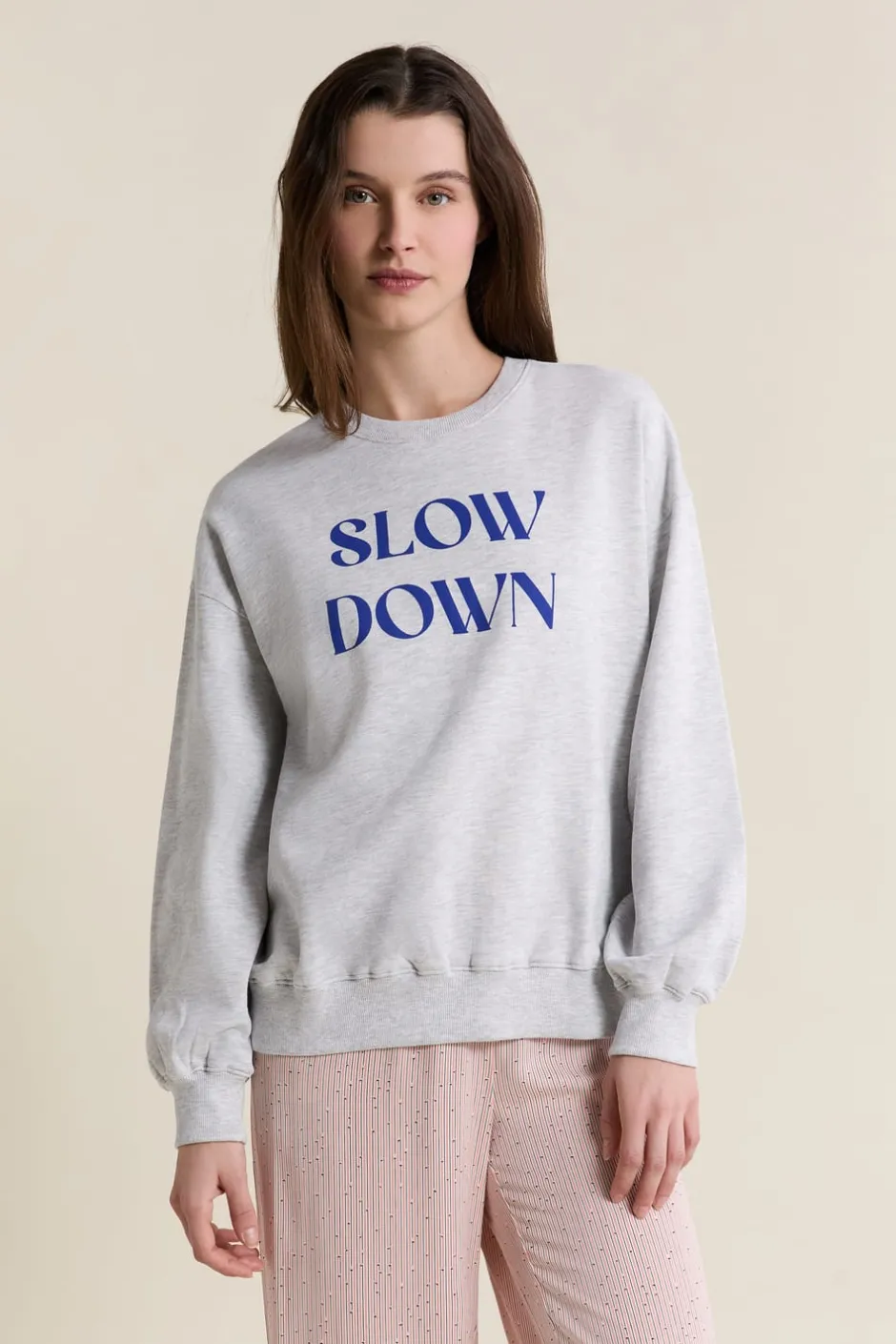 ETAM Los Pijamas Más Responsables|Ponchos, Sudaderas Y Chaquetas|Sudadera de pijama con inscripción en algodón GRIS CLARO