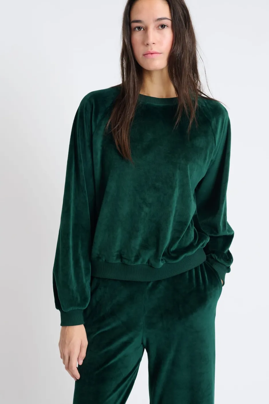 ETAM Homewear|Pijamas Calentitos|Sudadera de pijama de terciopelo VERDE OSCURO