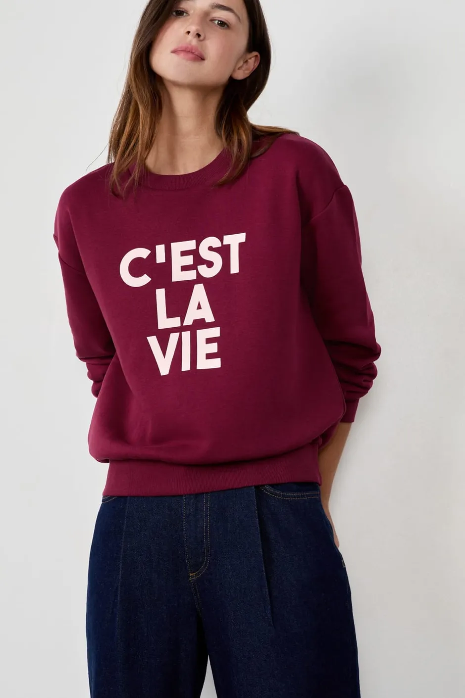 ETAM Fantasía|Básicos|Sudadera estampada "C'est la vie" BURDEO