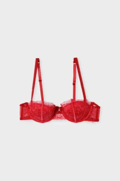 ETAM Sujetadores De Encaje|Sujetadores Sexy|Sujetador balconnet push-up de tul y satén ROJO