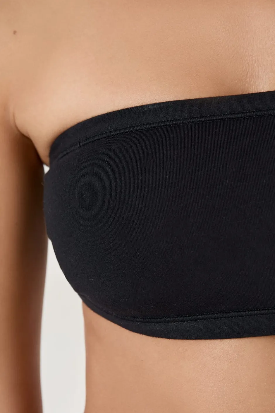 ETAM Sin Tirantes|Sin Aro|Sujetador bandeau con aros de algodón orgánico elástico NEGRO