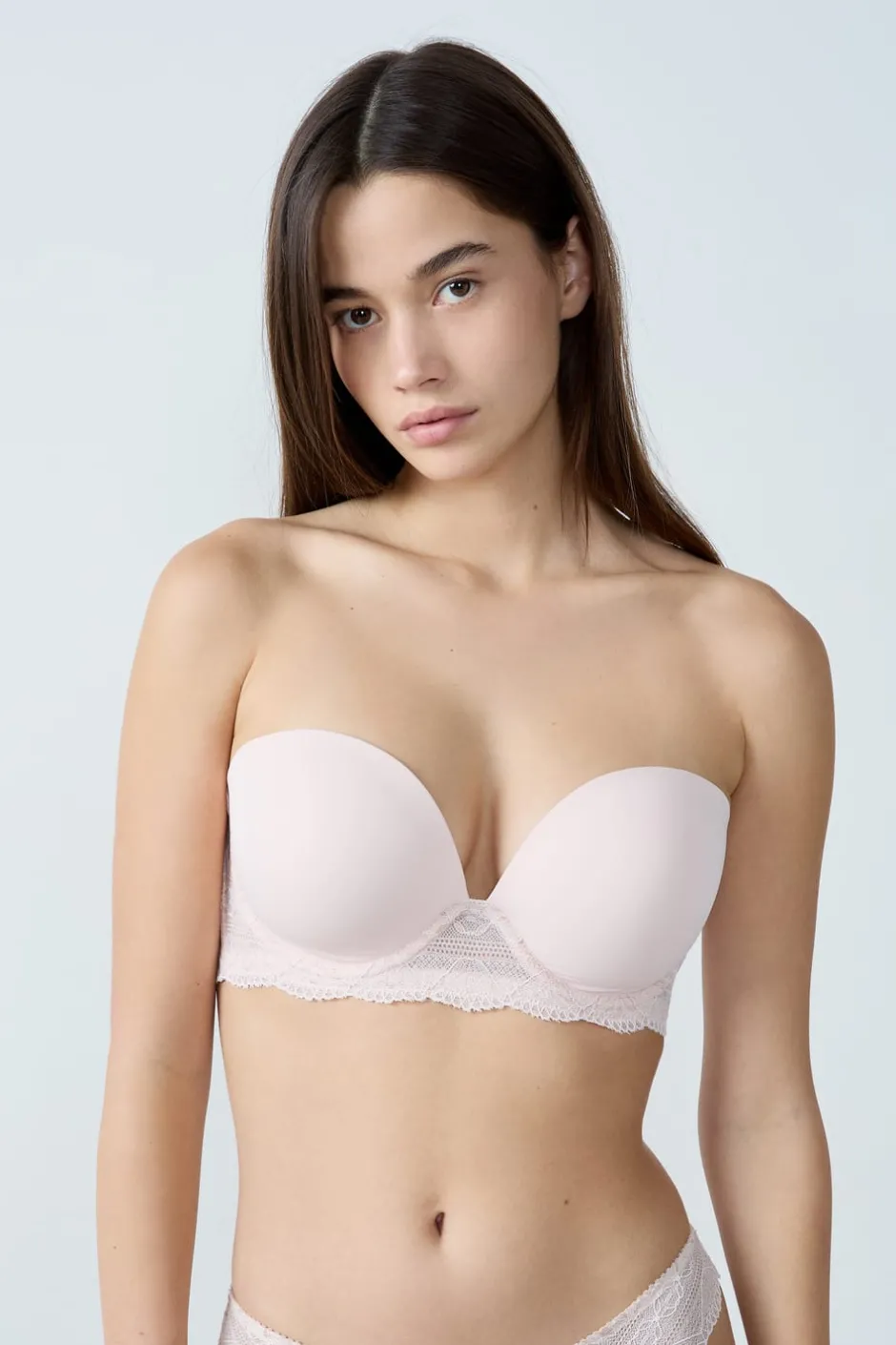 ETAM Sujetadores De Encaje|Sin Tirantes|Sujetador bandeau con tirantes desmontables - Copa D ROSA EMPOLVADO