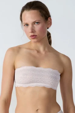 ETAM Sin Tirantes|Sin Aro|Sujetador bandeau de encaje ROSA EMPOLVADO