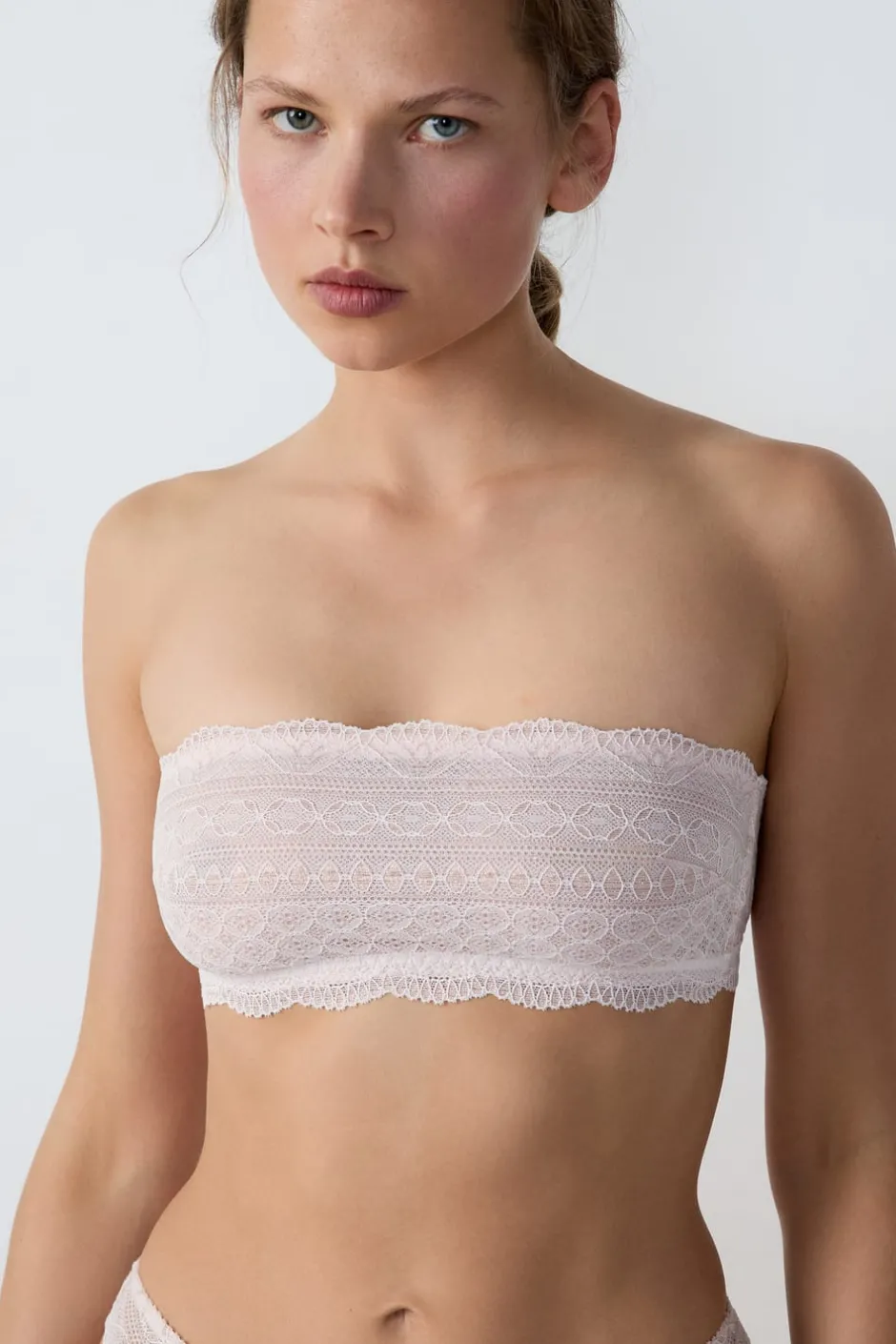ETAM Sin Tirantes|Sin Aro|Sujetador bandeau de encaje ROSA EMPOLVADO