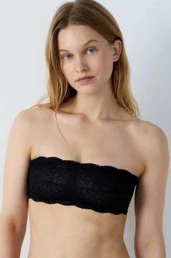 ETAM Sin Tirantes|Sin Aro|Sujetador bandeau de encaje NEGRO