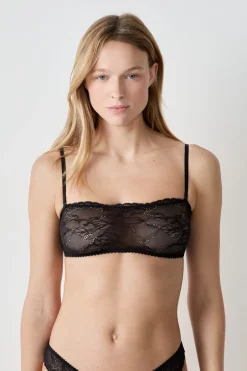 ETAM Sujetadores De Encaje|Sin Tirantes|Sujetador bandeau de encaje con tirantes desmontables NEGRO