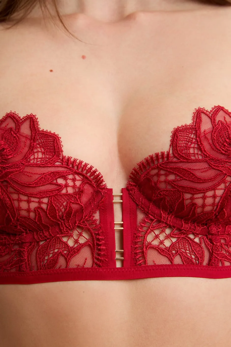 ETAM Sujetadores De Encaje|Sujetadores Sexy|Sujetador bustier de bordado ROJO