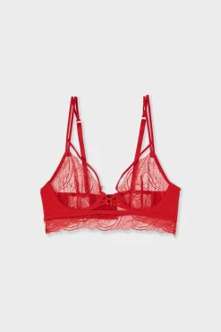 ETAM Sujetadores De Encaje|Sujetadores Sexy|Sujetador bustier de encaje con tirantes dobles ROJO