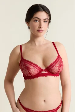 ETAM Sujetadores De Encaje|Sujetadores Sexy|Sujetador clásico de encaje con tirantes dobles ROJO