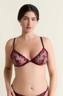 ETAM Sujetadores Talla Grande: Copas D-G|Sujetadores Sexy|Sujetador con estampado de cerezas MORADO