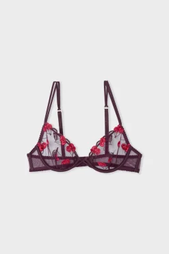ETAM Sujetadores Talla Grande: Copas D-G|Sujetadores Sexy|Sujetador con estampado de cerezas MORADO