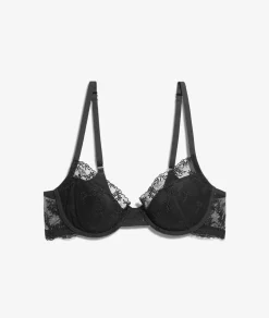 ETAM Sujetadores Talla Grande: Copas D-G|Balconette|Sujetador copa fina con bordados florales. Copa B-E NEGRO