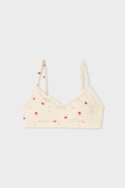 ETAM Sin Aro|Bralette|Sujetador de microfibra con estampado de besos IMP FOND ROSA