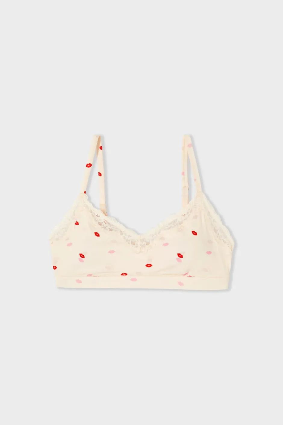 ETAM Sin Aro|Bralette|Sujetador de microfibra con estampado de besos IMP FOND ROSA