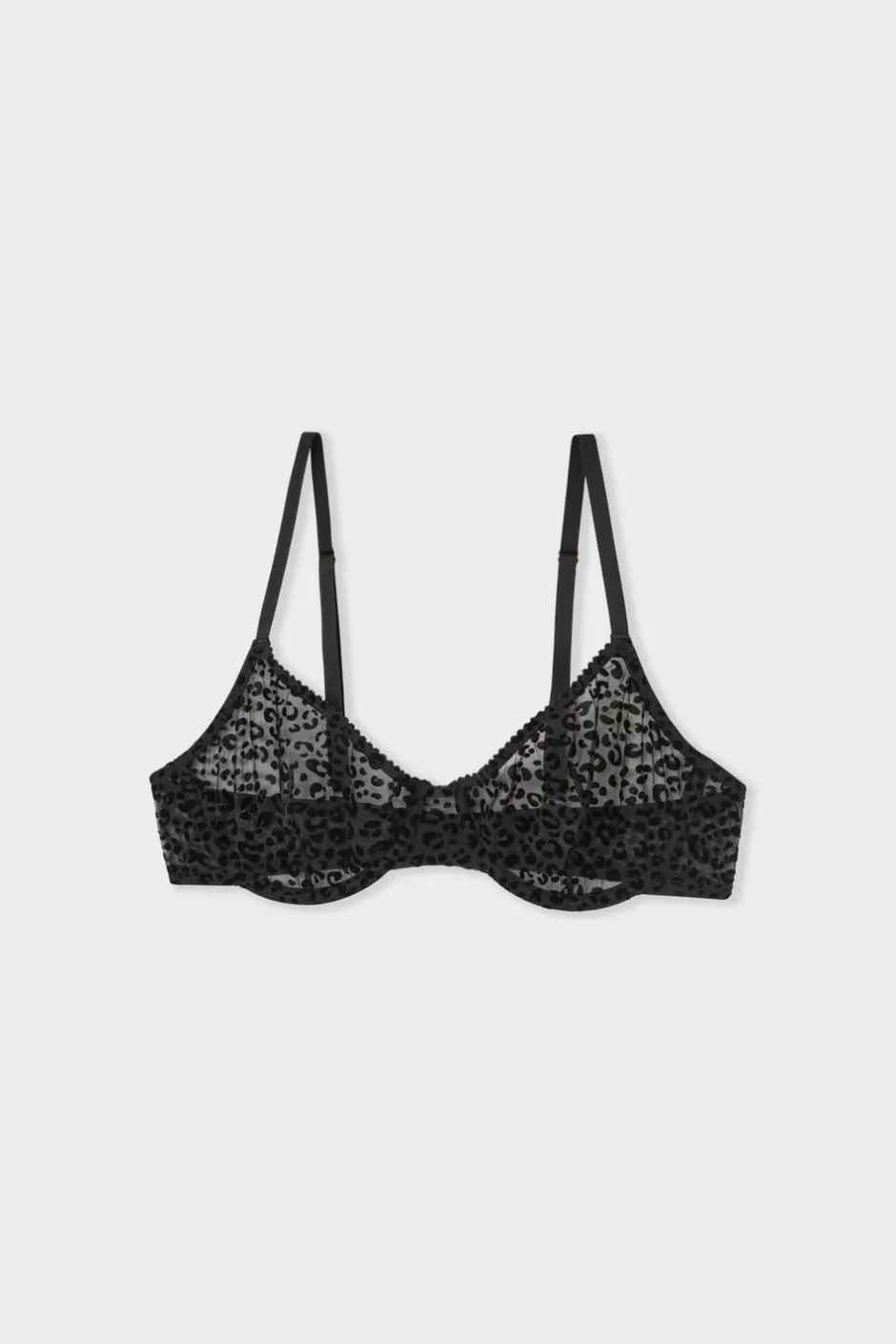 ETAM Sujetadores Talla Grande: Copas D-G|Sujetadores Sexy|Sujetador de tul con estampado de leopardo NEGRO