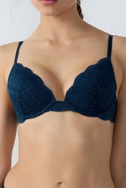ETAM Push Up|Sujetadores Talla Grande: Copas D-G|Sujetador Nº 2 - Push up escote pronunciado AZUL TINTA