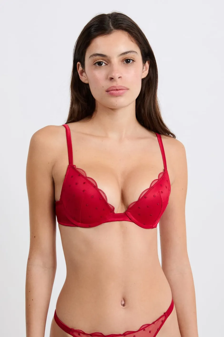 ETAM Sujetadores Sexy|Push Up|Sujetador N. 2 - Push-up escotado con detalles bordados ROJO