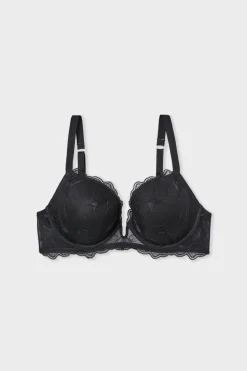 ETAM Sujetadores De Encaje|Sujetadores Talla Grande: Copas D-G|Sujetador N. 5 - Push-up escotado NEGRO