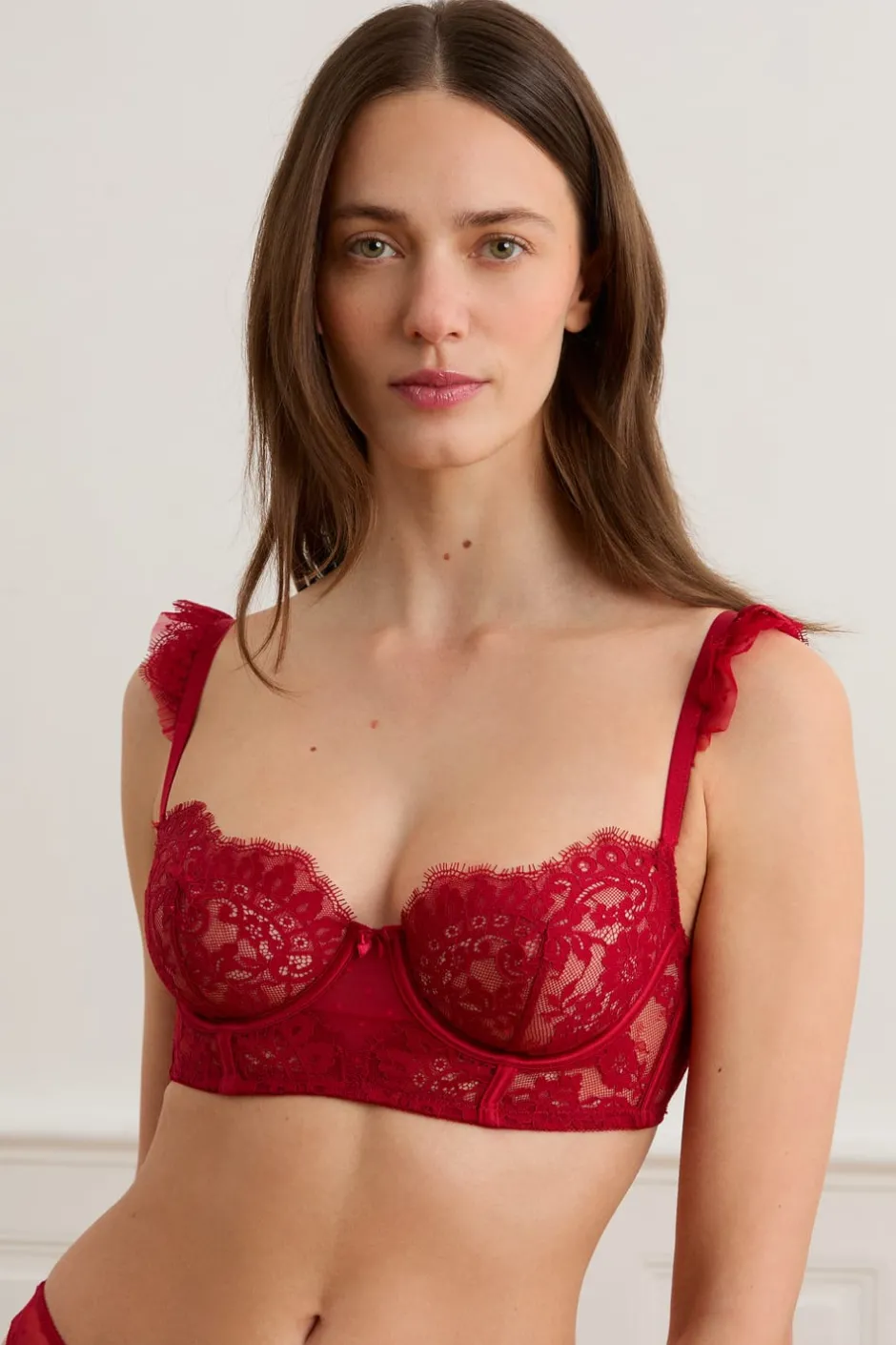 ETAM Sujetadores De Encaje|Sujetadores Sexy|Sujetador N.9 - Balconnet bustier de encaje ROJO