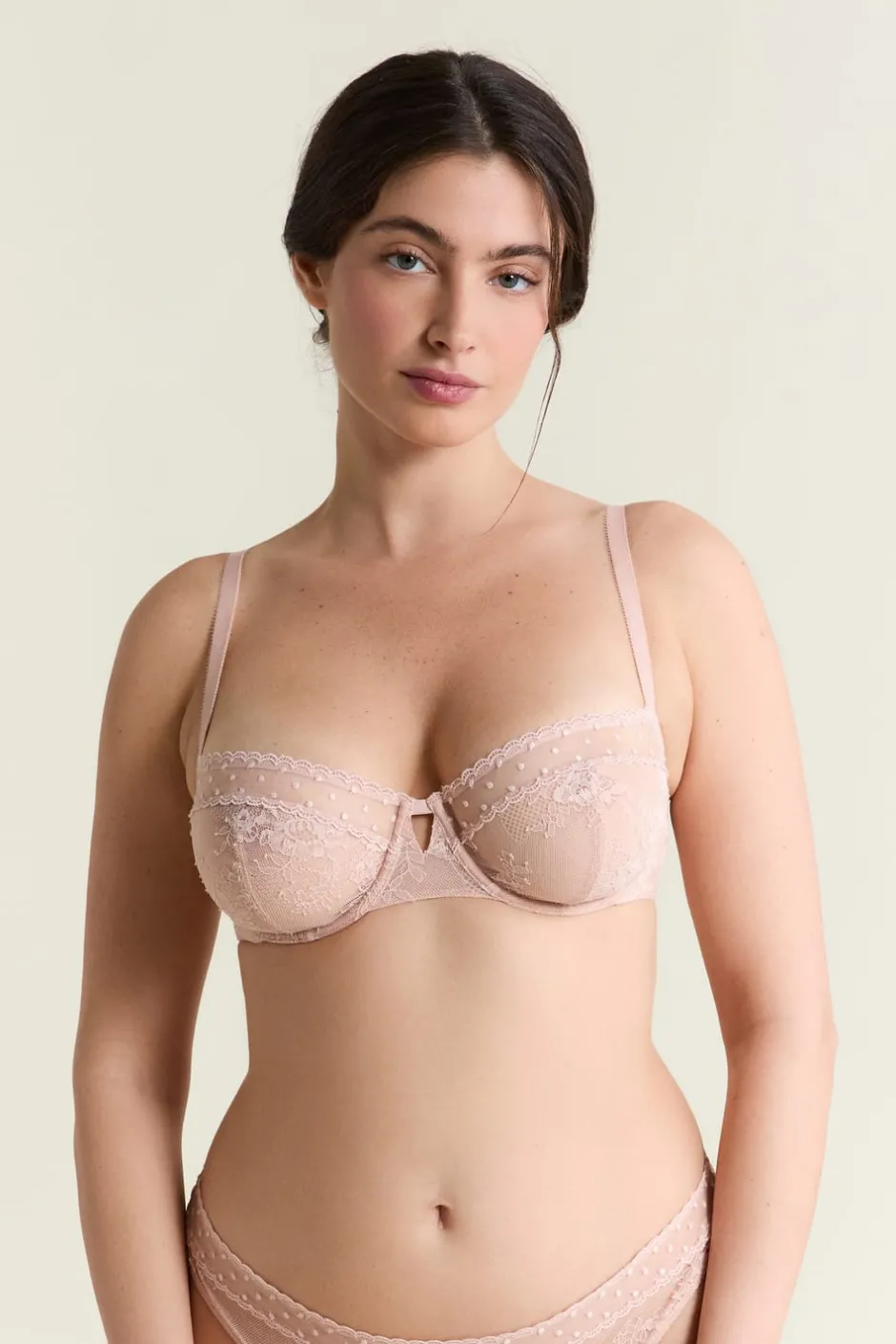 ETAM Sujetadores Talla Grande: Copas D-G|Balconette|Sujetador N.9 - Balconnet con bordado rosa nude