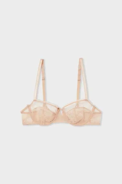 ETAM Sujetadores Talla Grande: Copas D-G|Balconette|Sujetador N.9 - Balconnet con bordado rosa nude