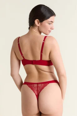 ETAM Sujetadores De Encaje|Sujetadores Sexy|Sujetador N.9 - Balconnet de encaje con tirantes dobles ROJO