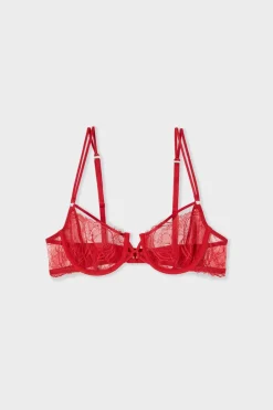 ETAM Sujetadores De Encaje|Sujetadores Sexy|Sujetador N.9 - Balconnet de encaje con tirantes dobles ROJO