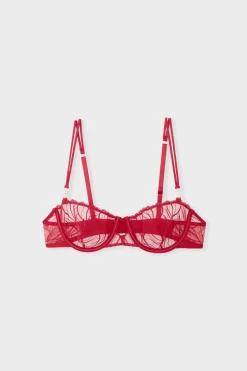 ETAM Sujetadores Sexy|Balconette|Sujetador N.9 - Balconnet de bordado ROJO