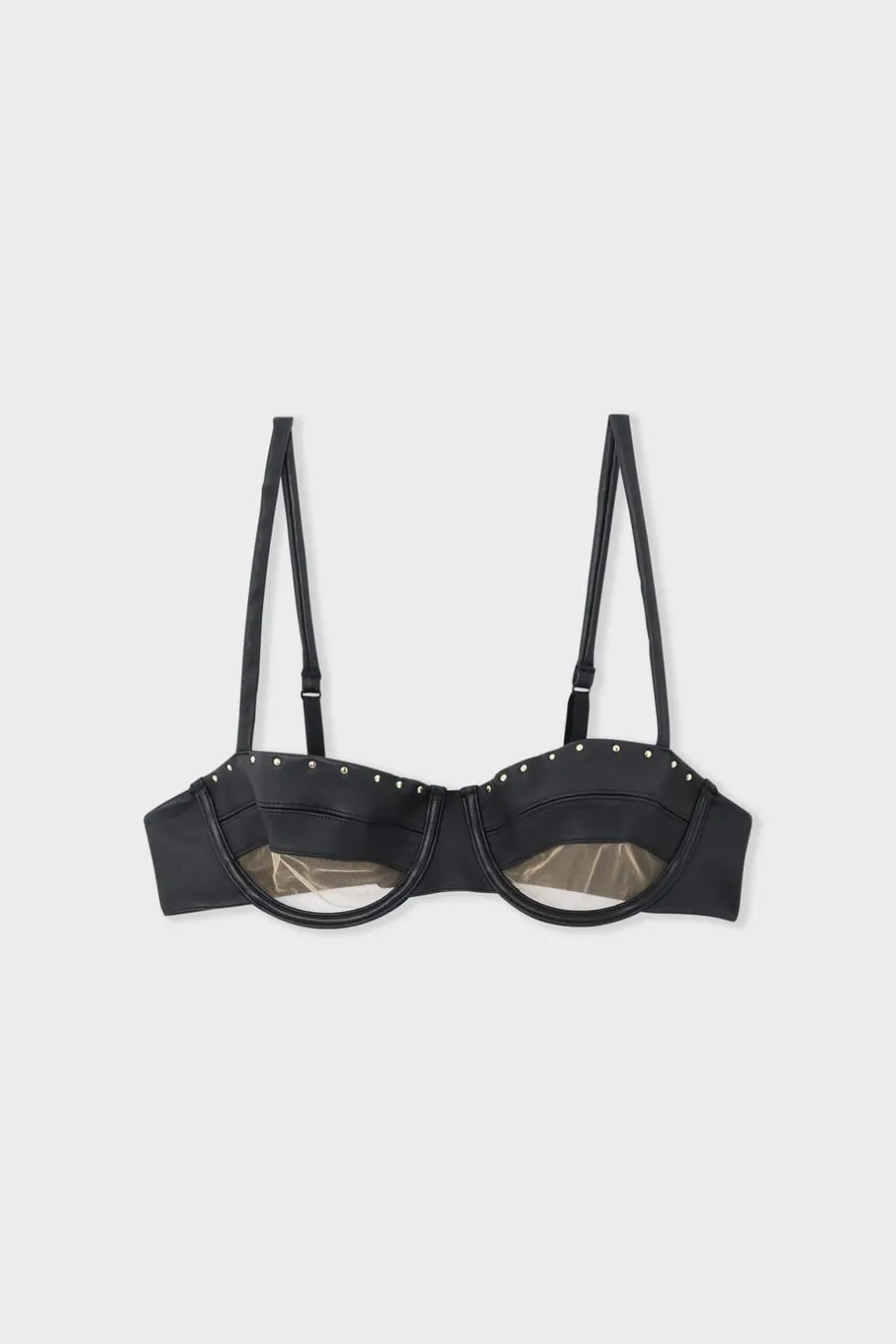 ETAM Sujetadores Sexy|Balconette|Sujetador N.9 - Balconnet de cuero NEGRO