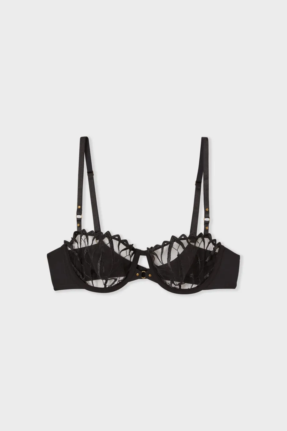 ETAM Sujetadores Talla Grande: Copas D-G|Sujetadores Sexy|Sujetador N.9 - Balconnet de bordado NEGRO